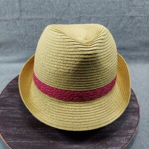Womens Woven Straw Fedora Hat With Pink Braided Band By Mixit One Size